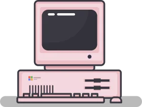 Retro Pink Vintage Computer Clipart Illustration: Nostalgic Tech Design