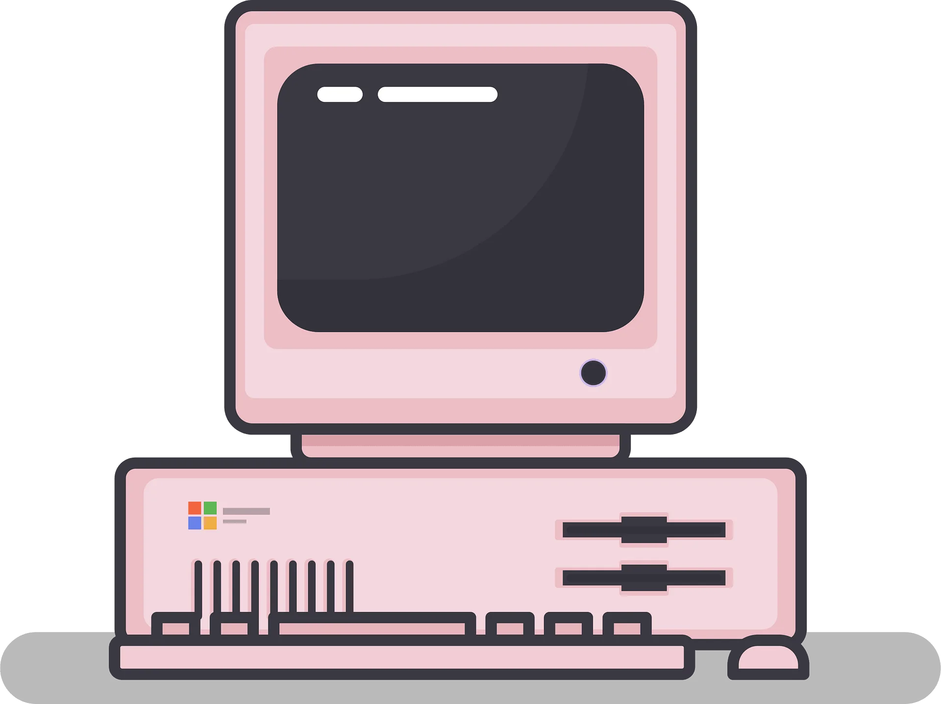 Retro Pink Vintage Computer Clipart Illustration: Nostalgic Tech Design