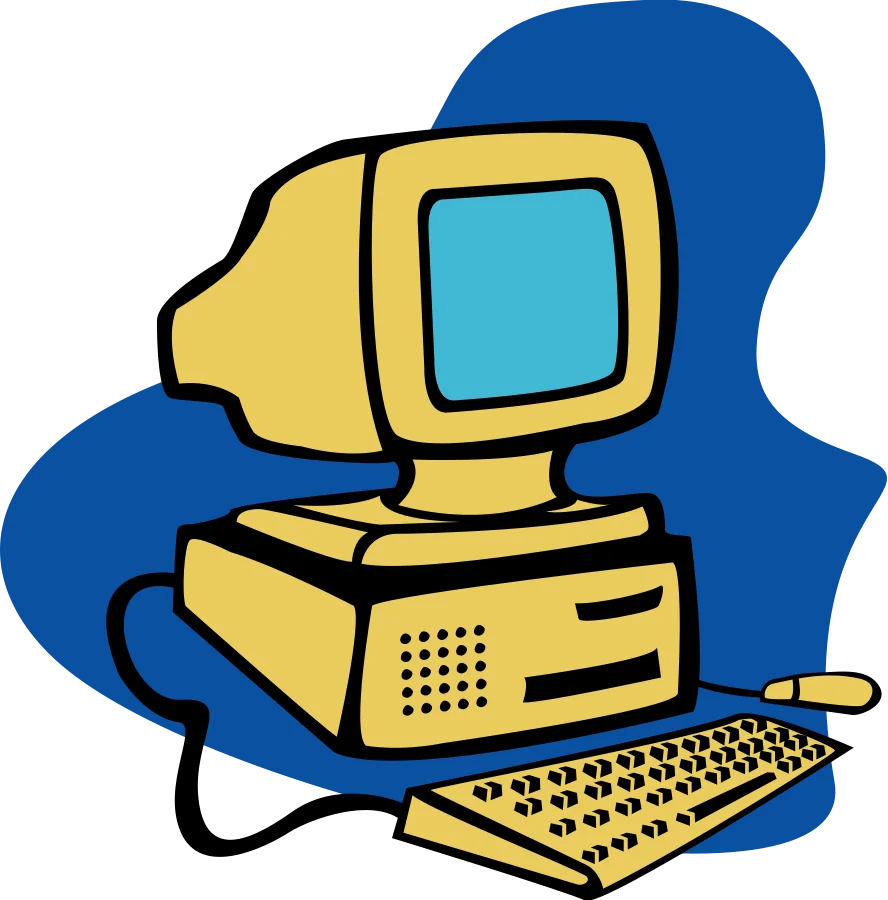 Retro Yellow Desktop Computer Clipart Illustration for Nostalgic Tech Designs