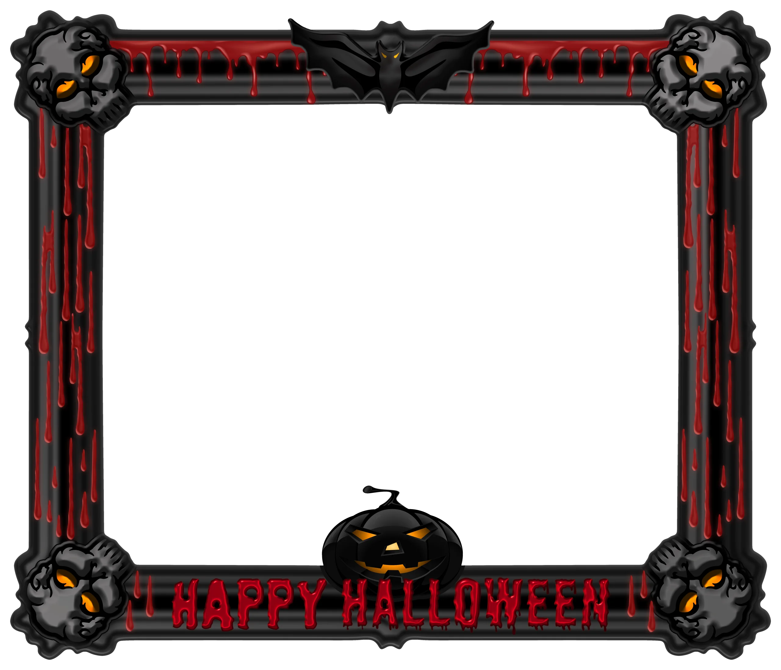 Spooky Gothic Halloween Frame with Haunting Black Bat Clipart Design