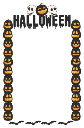Spooky Halloween Border Clipart with Pumpkins, Skulls, and Bats Design