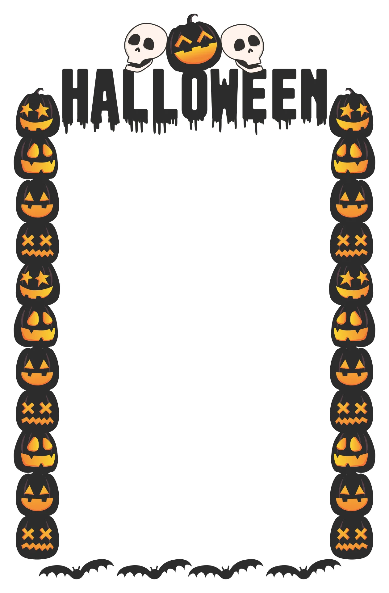 Spooky Halloween Border Clipart with Pumpkins, Skulls, and Bats Design