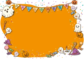 Spooky Halloween Celebration Border Clipart with Playful Cartoon Characters