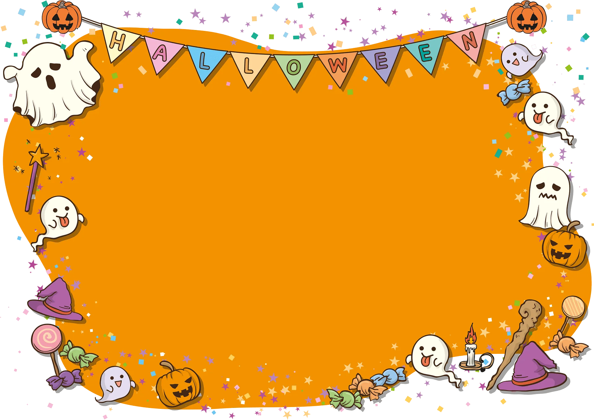 Spooky Halloween Celebration Border Clipart with Playful Cartoon Characters