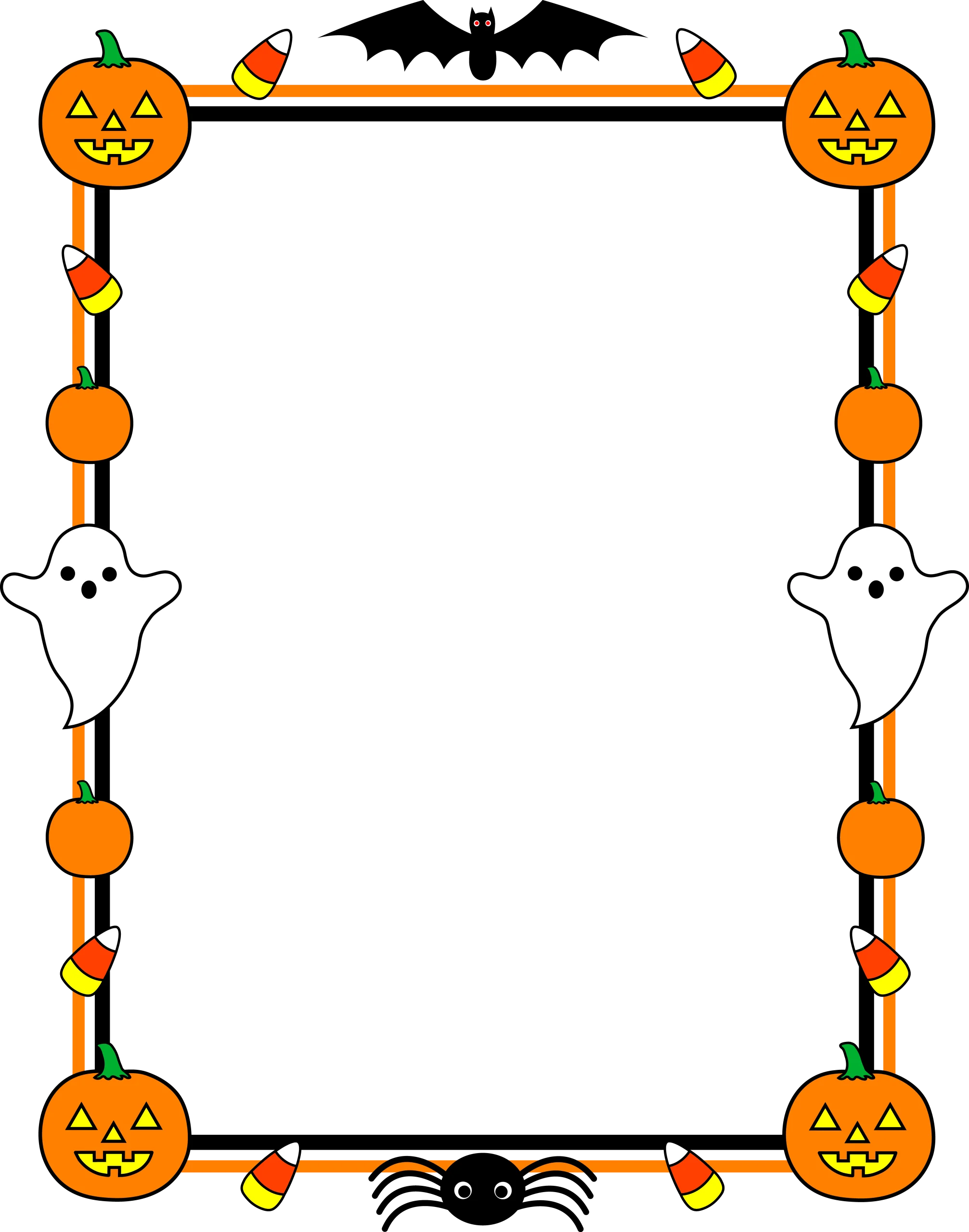 Spooky Halloween Festive Border Clipart with Playful Jack-o'-Lanterns and Ghosts