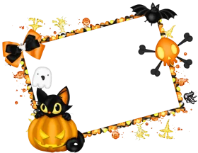 Spooky Halloween Frame Clipart with Pumpkins, Black Cat, and Playful Bats