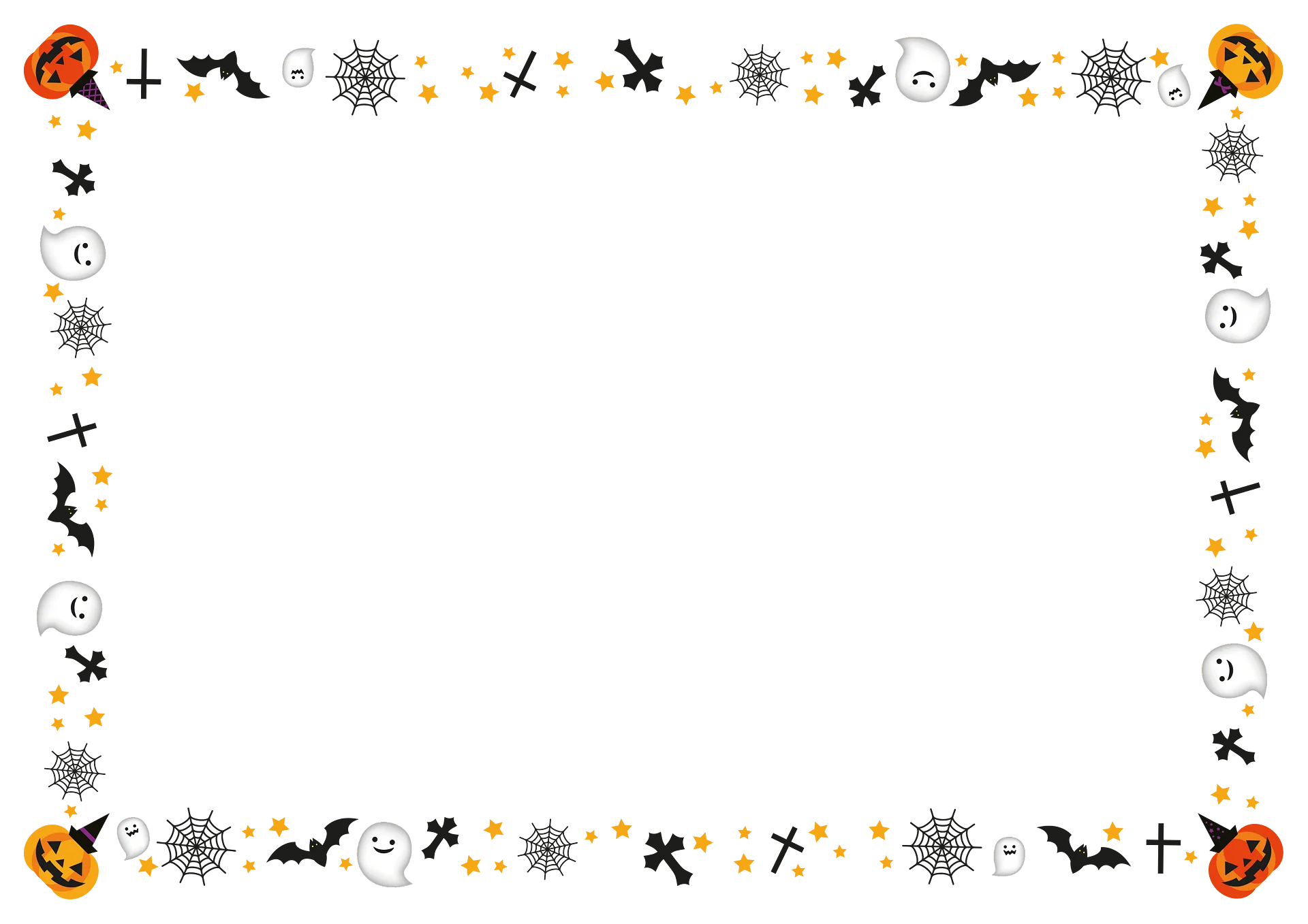 Spooky Halloween Themed Border Clipart with Pumpkins, Bats, and Snowflakes