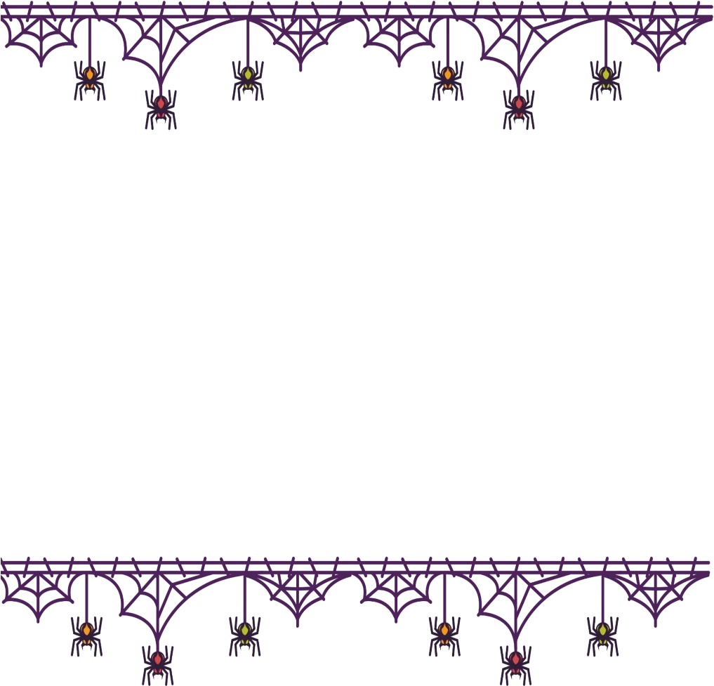 Spooky Spider Web Halloween Border Clipart with Dangling Arachnids