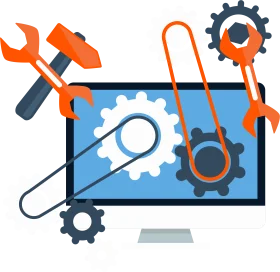 Technical Support and Maintenance Illustrated Clipart Design with Digital Repair Tools