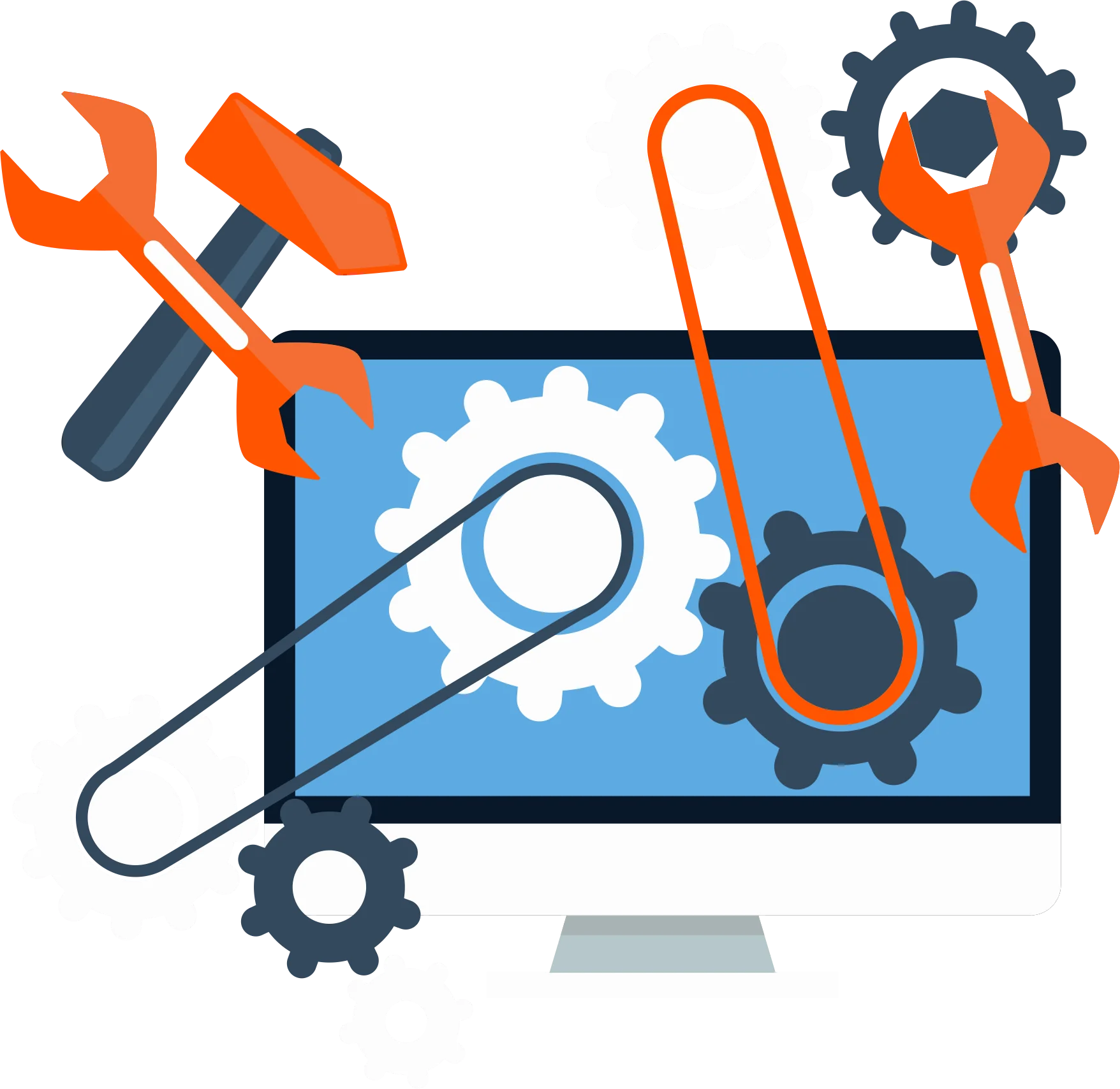 Technical Support and Maintenance Illustrated Clipart Design with Digital Repair Tools