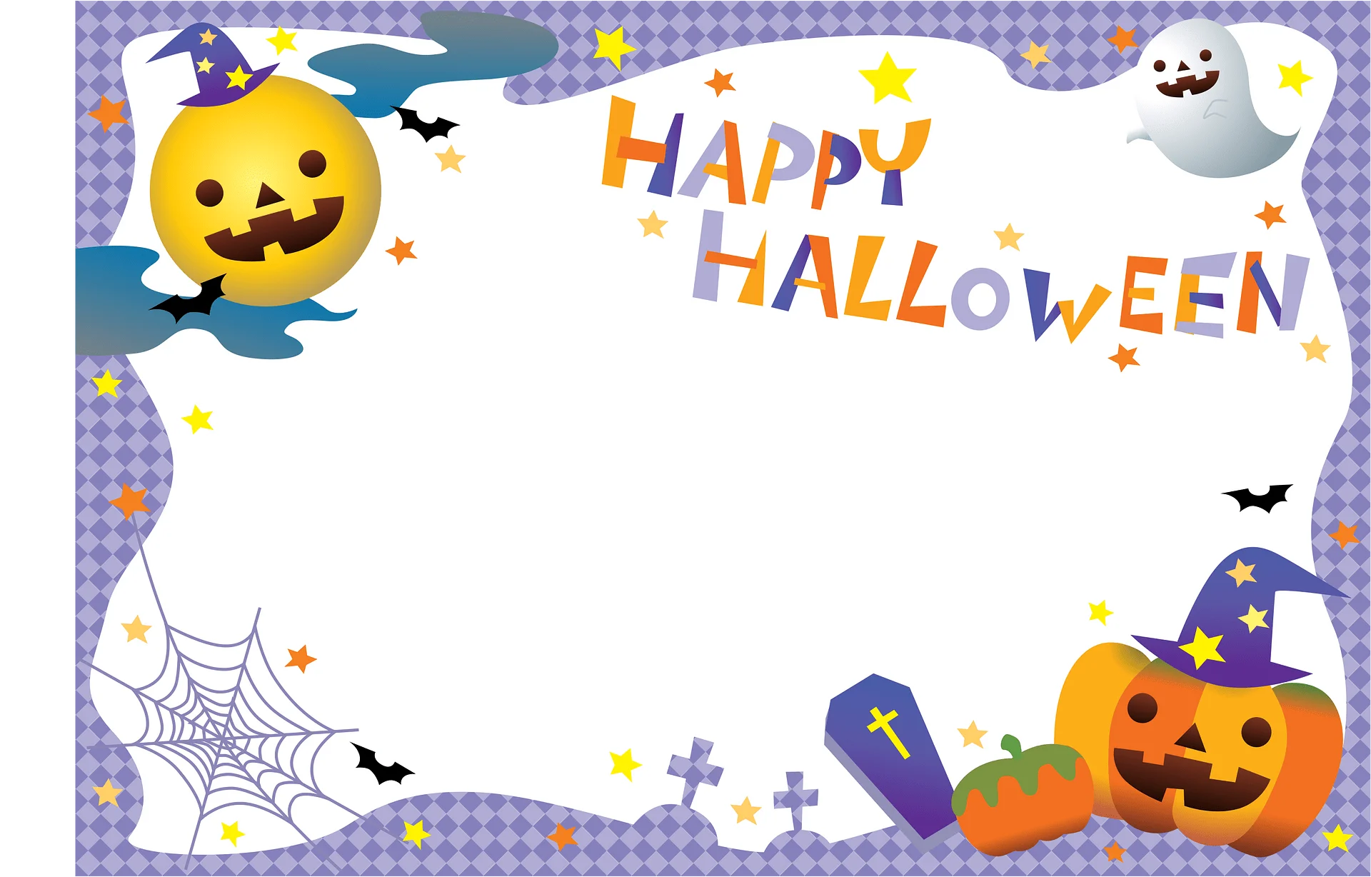 Whimsical Halloween Festive Border Clipart with Playful Jack-o'-Lanterns and Spirits