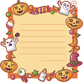 Whimsical Halloween Festive Border Clipart with Playful Spooky Characters and Treats