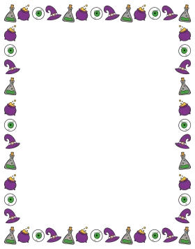 Whimsical Halloween Witch Hat and Potion Bottle Border Clipart Design