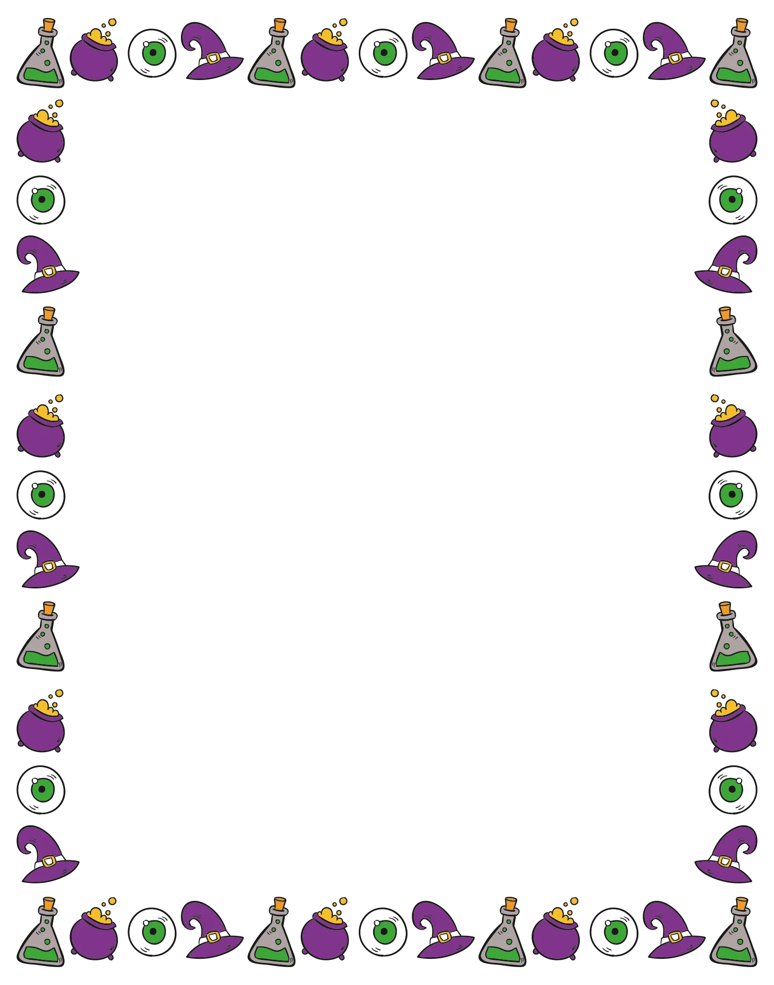 Whimsical Halloween Witch Hat and Potion Bottle Border Clipart Design