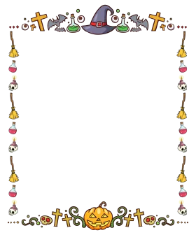 Spooky Halloween Decorative Frame Clipart with Playful Magical Elements and Pumpkin
