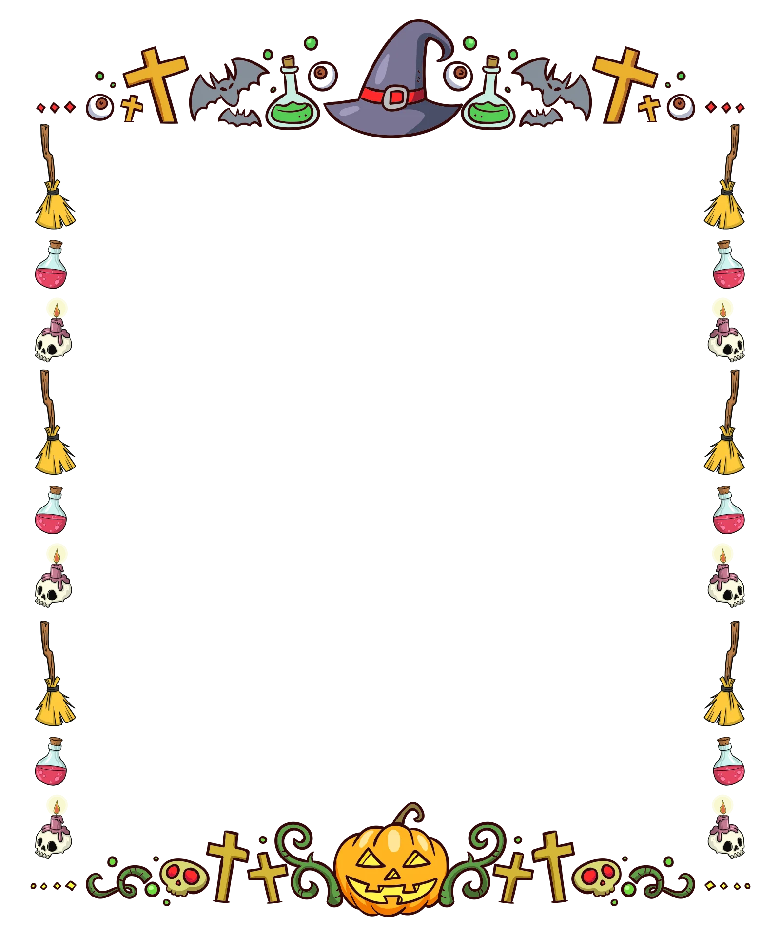 Spooky Halloween Decorative Frame Clipart with Playful Magical Elements and Pumpkin