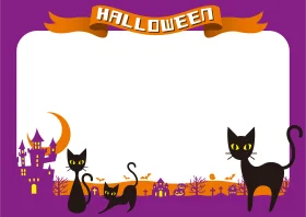 Spooky Halloween Night Scene with Black Cats and Haunted Castle Clipart Design