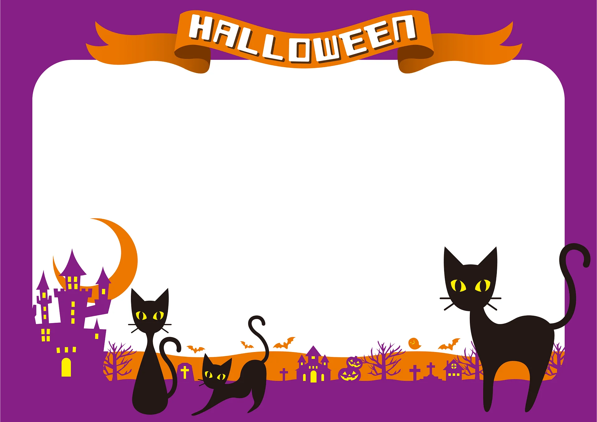 Spooky Halloween Night Scene with Black Cats and Haunted Castle Clipart Design