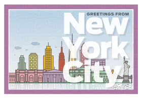 Charming New York City Landmarks Postcard-Style Clipart Illustration