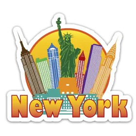 Colorful New York City Skyline Clipart Illustration with Iconic Landmarks