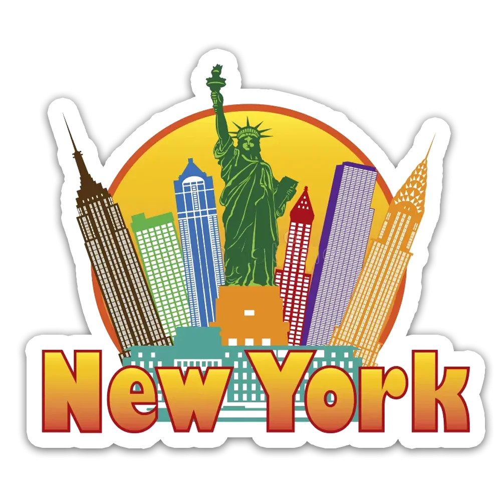 Colorful New York City Skyline Clipart Illustration with Iconic Landmarks