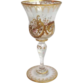 Elegant Vintage Crystal Goblet with Intricate Gold Filigree Clipart Design