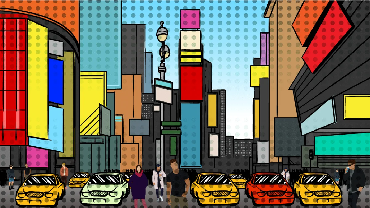 Geometric New York City Skyline Clipart - Urban Landscape Pop Art Style