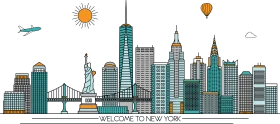 Iconic New York City Skyline Illustration: A Detailed Architectural Clipart Panorama