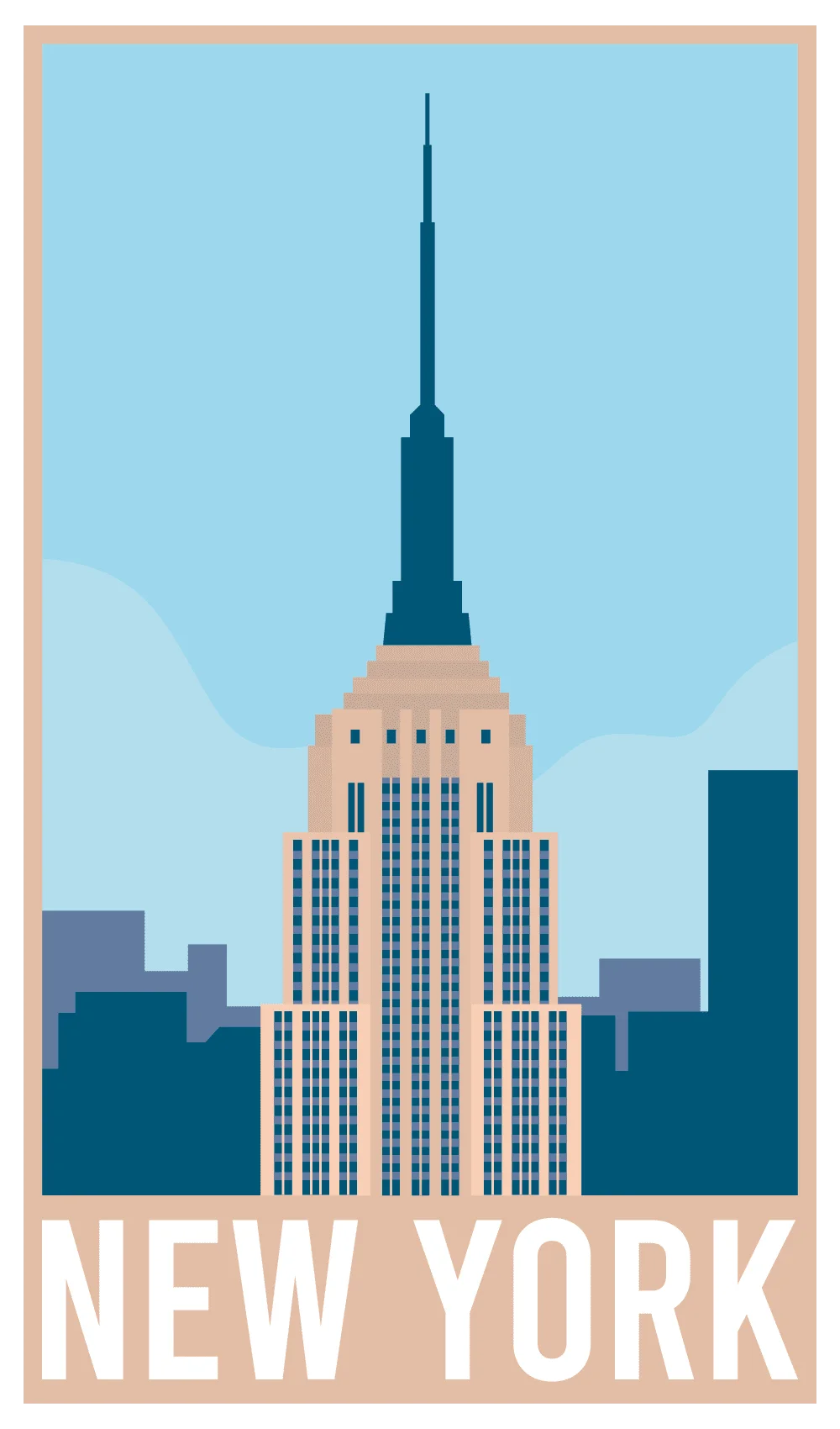 Minimalist Empire State Building New York City Vintage Travel Clipart Poster Design