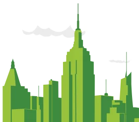 Minimalist Green New York City Skyline Clipart Illustration of Urban Landscape