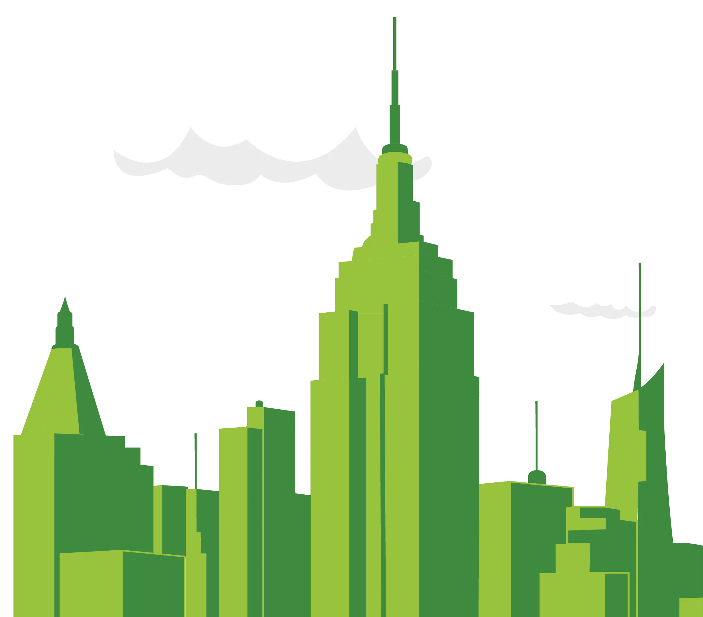 Minimalist Green New York City Skyline Clipart Illustration of Urban Landscape