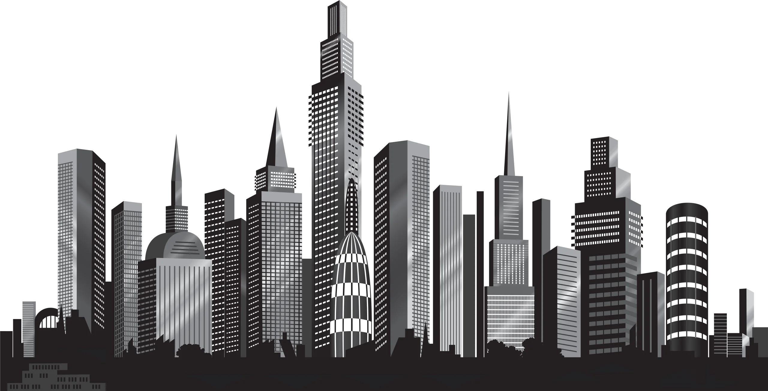Modern New York City Skyline Silhouette Architectural Clipart Design