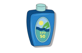 Blue Sunscreen Bottle Clipart Illustration with Scenic Landscape Design