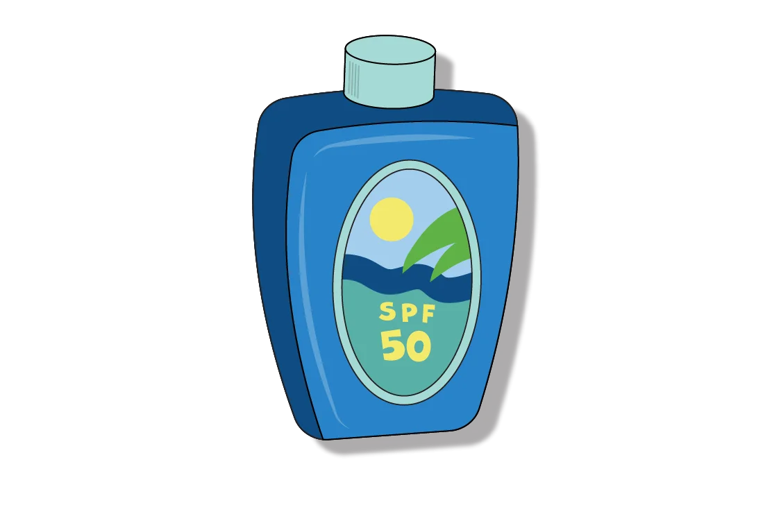 Blue Sunscreen Bottle Clipart Illustration with Scenic Landscape Design