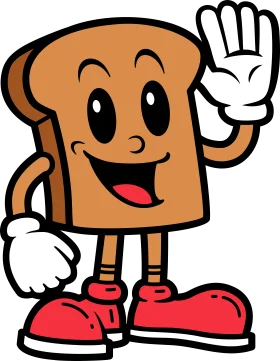 Cheerful Slice of Toast Clipart Character with Playful Personality and Waving Hand