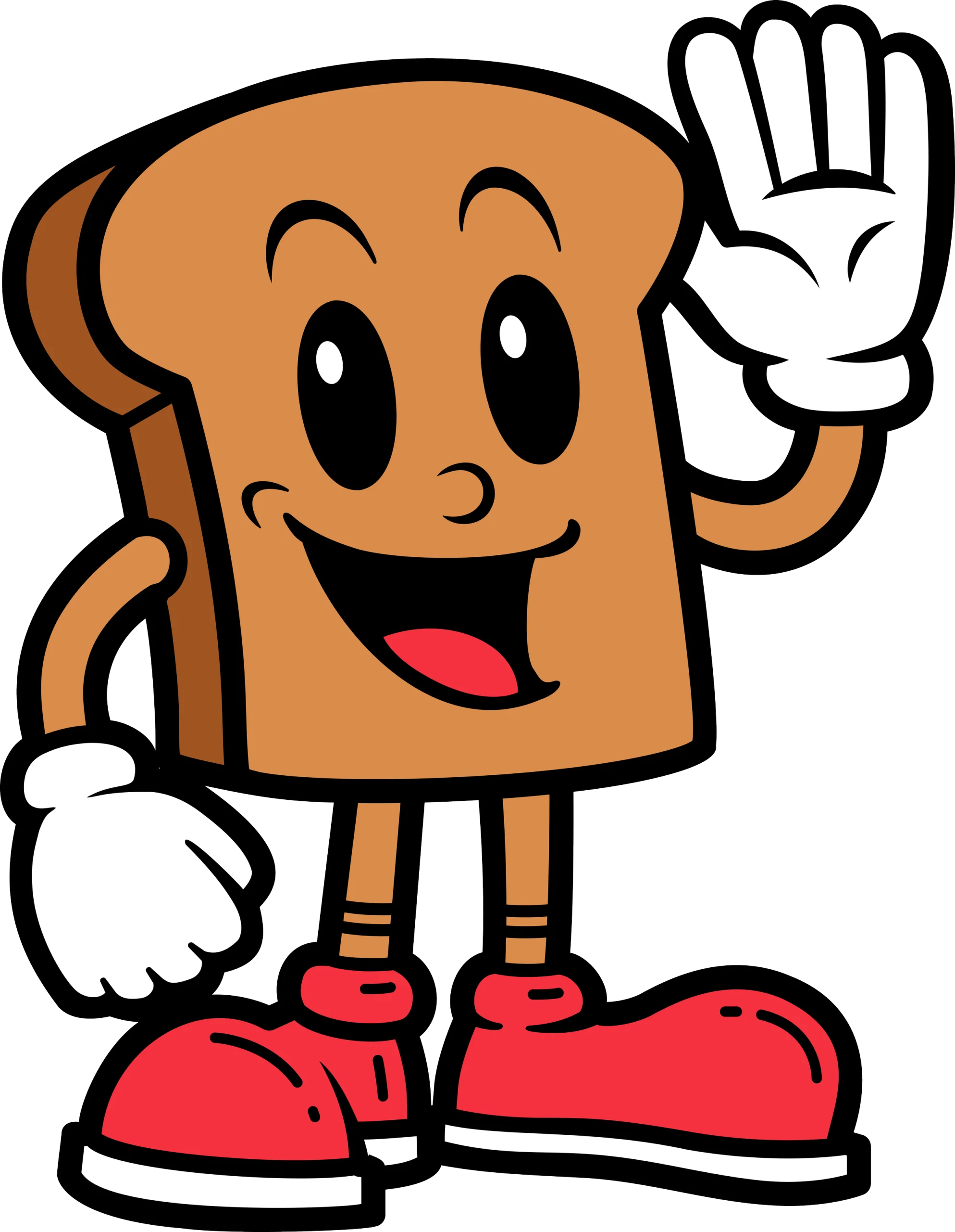Cheerful Slice of Toast Clipart Character with Playful Personality and Waving Hand