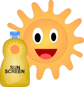 Cheerful Sun Character Holding Sunscreen Bottle Cartoon Clipart Illustration