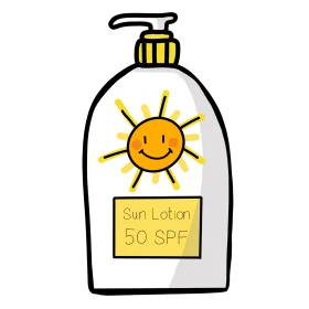 Cheerful Sun Lotion Clipart Design with Smiling Sunshine and SPF Protection