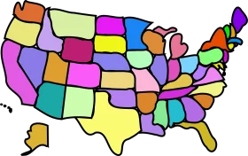 Colorful United States Geographical Regions Simplified Clipart Map Design