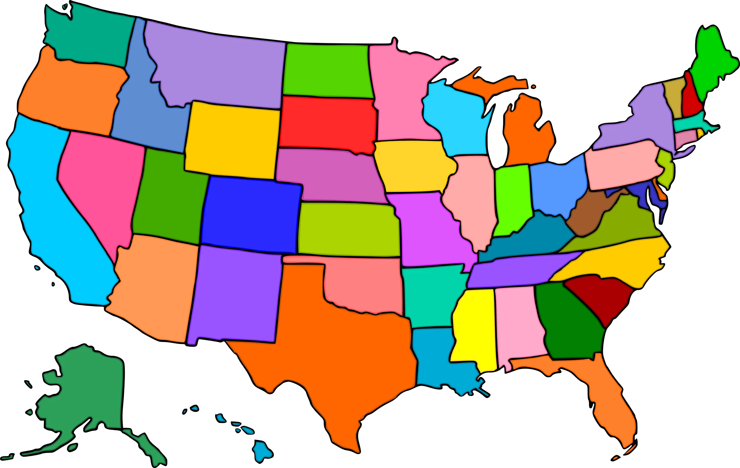 Colorful United States Map Clipart: A Kaleidoscopic Geographic Representation