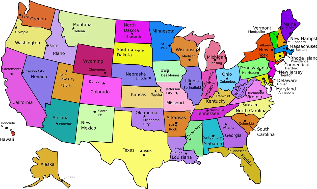 Colorful United States Map Clipart - A Vivid Representation of American Geography