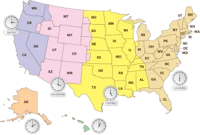 Comprehensive United States Time Zone Regions Clipart Map Illustration