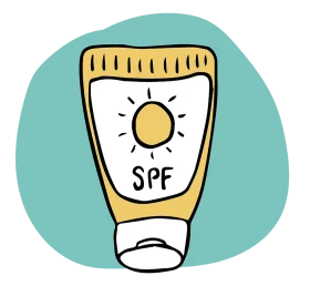 Cute Hand-Drawn Sunscreen Protection Clipart with Playful Sun Illustration