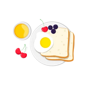 Delightful Breakfast Clipart Showcasing Toast, Sunny Egg, and Fresh Cherries