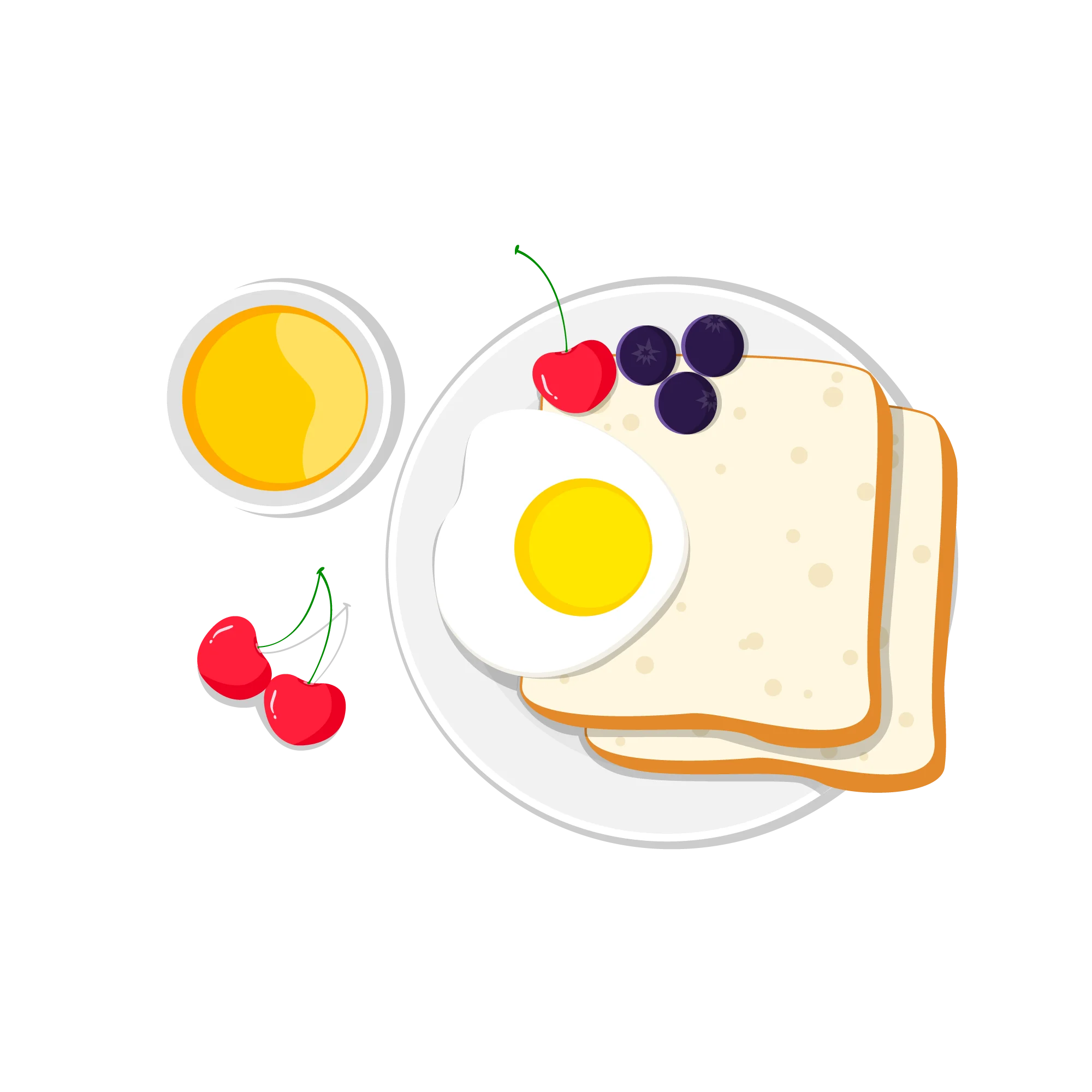Delightful Breakfast Clipart Showcasing Toast, Sunny Egg, and Fresh Cherries