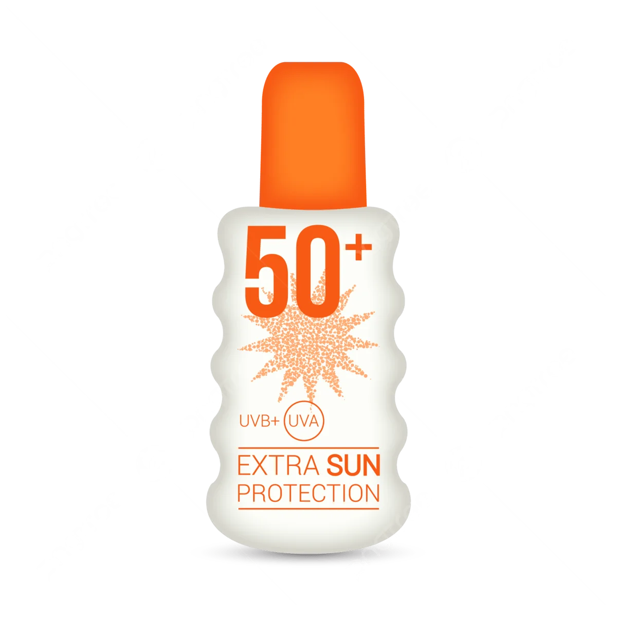 Extra Sun Protection SPF 50+ Sunscreen Spray Clipart Design with Radiant Orange Accents