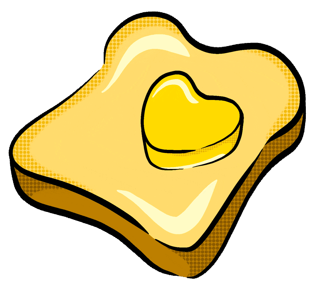 Heartwarming Buttered Toast Slice Clipart with Melting Heart-Shaped Butter Pat