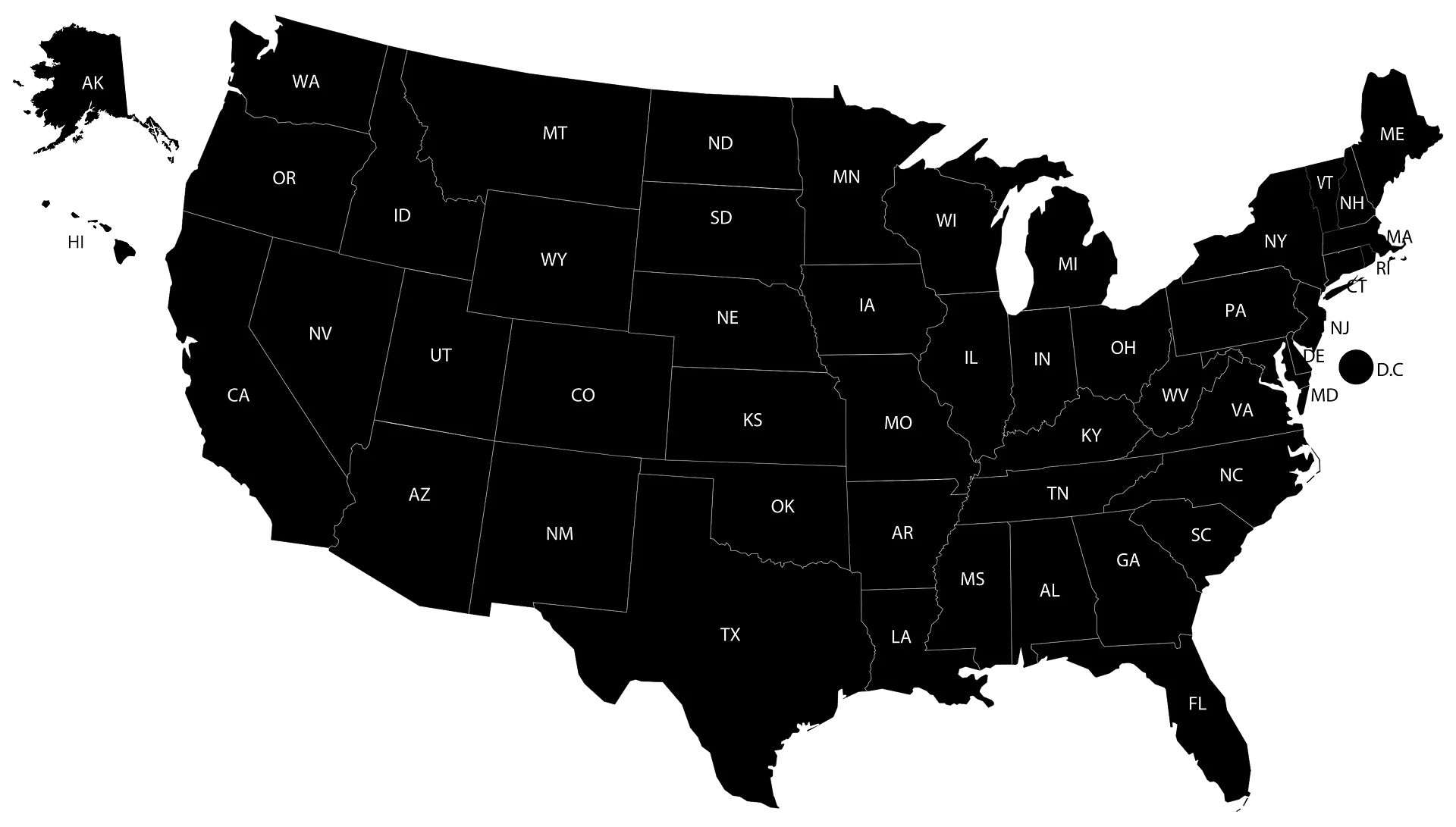 Minimalist Black Silhouette United States Map Clipart Design for Graphic Projects
