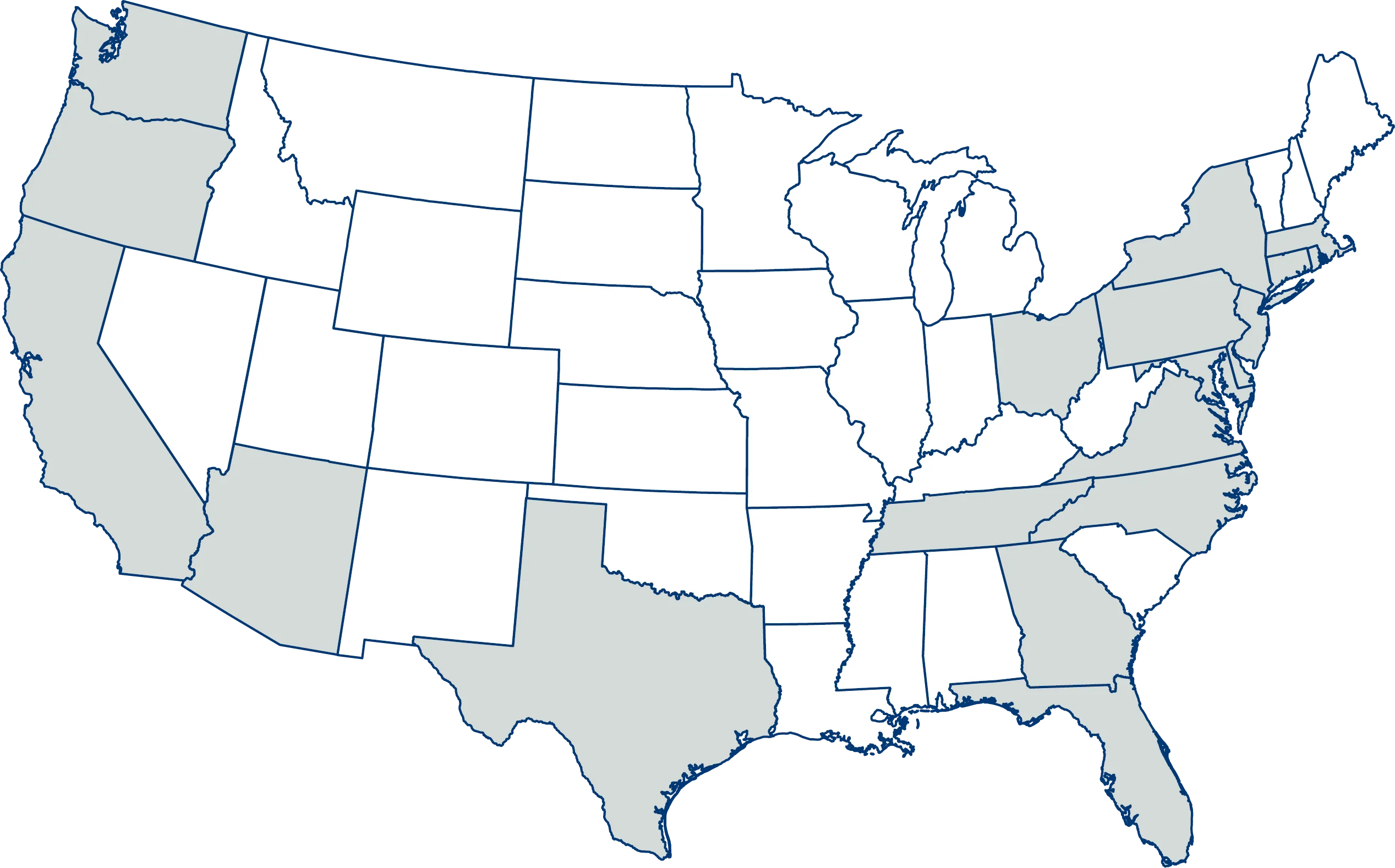 Minimalist United States Geographical Outline Clipart Map in Soft Grayscale Palette