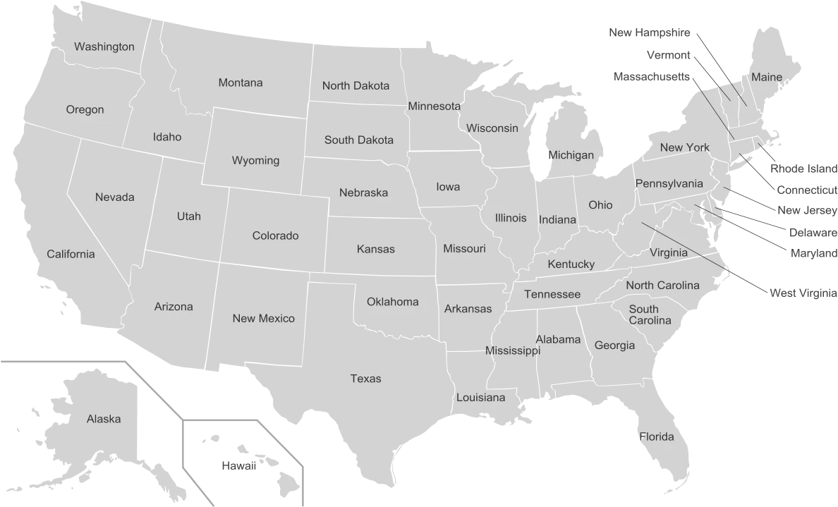 Monochromatic United States Geographic Map Clipart with State Boundaries